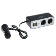Разветвитель прикуривателя компакт, 2 гнезда+2USB 12/24 В, провод 65см 1400634